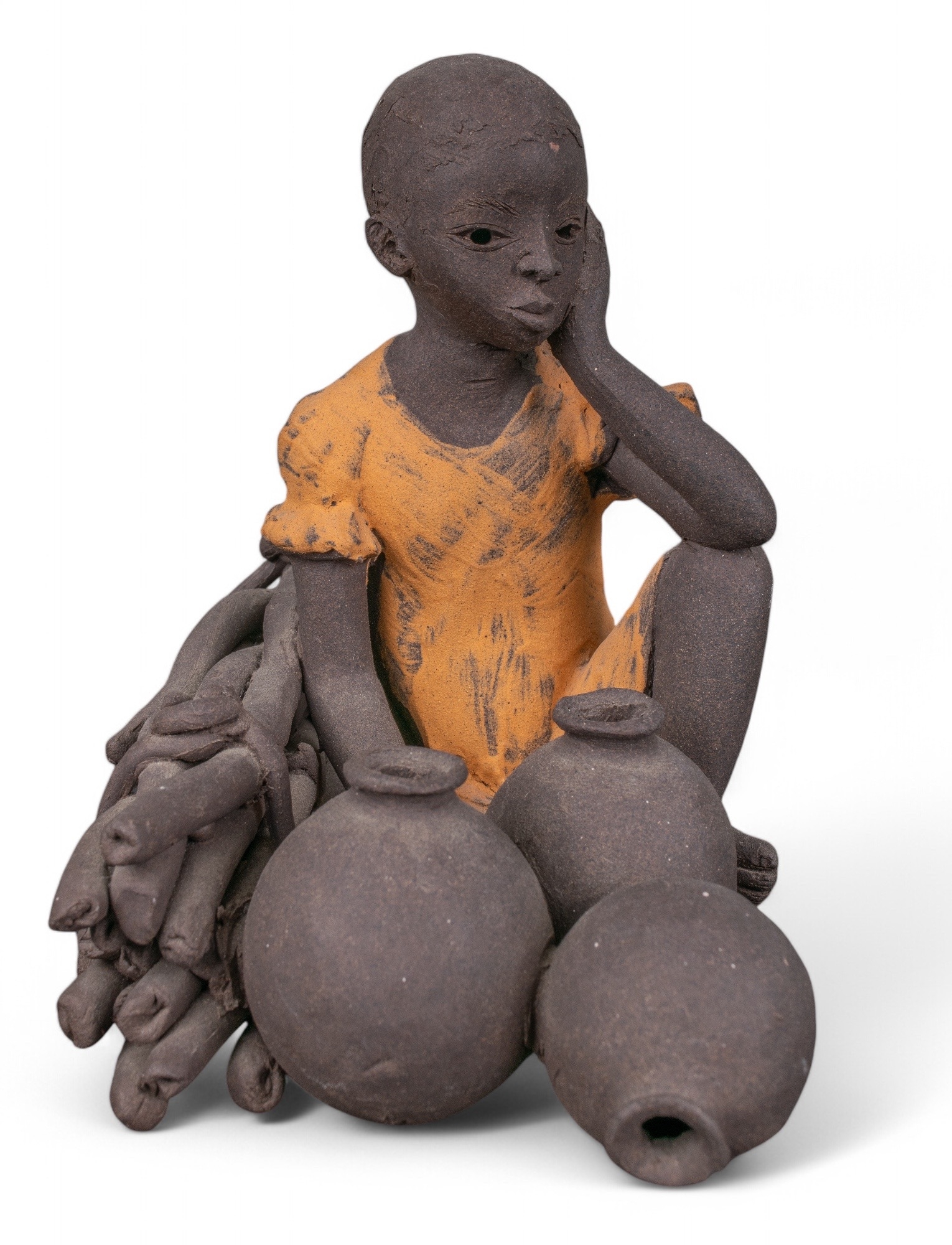 Reuben Ugbine — 'A Seated Child', Painted Terracotta